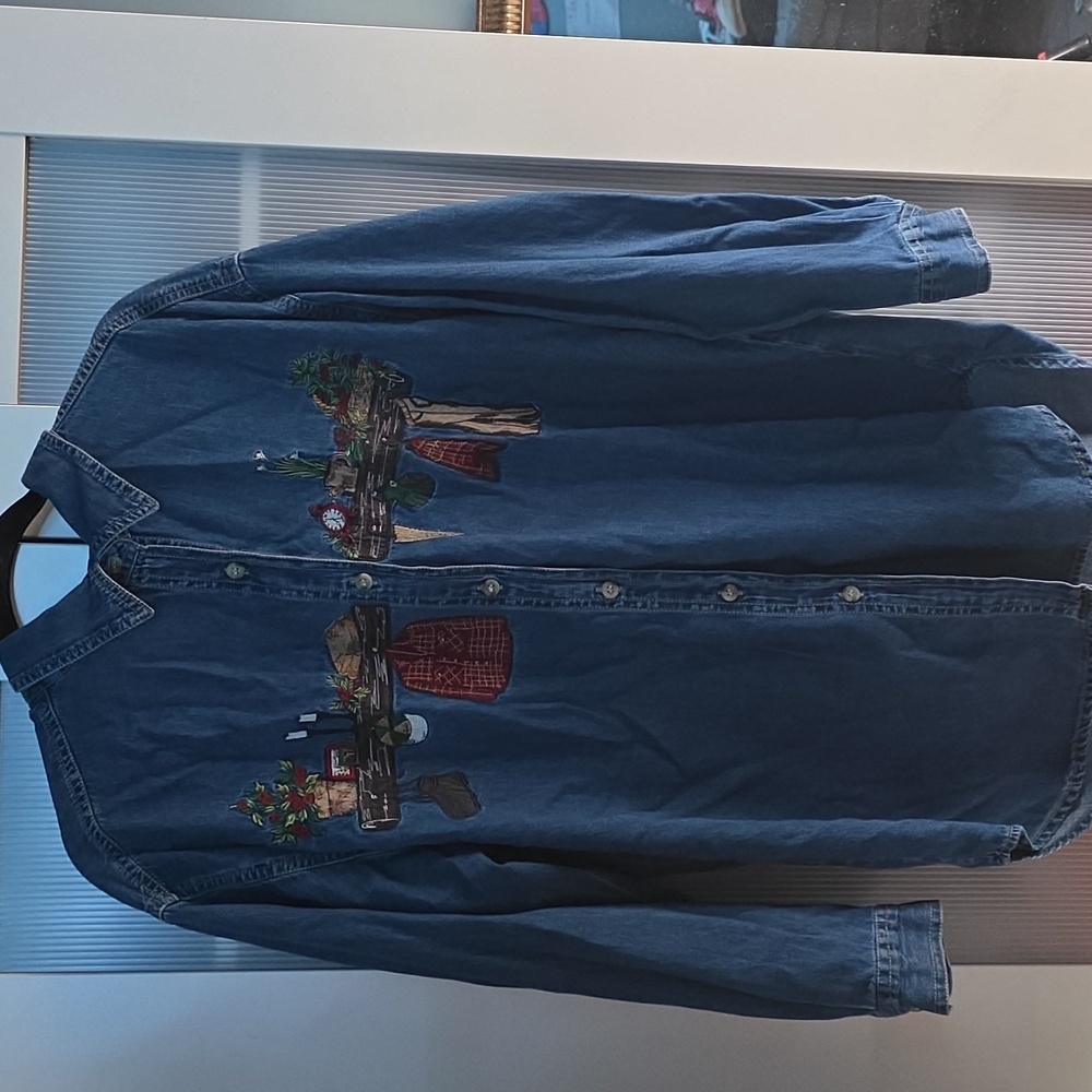 Embroidered Denim Button-Up Shirt